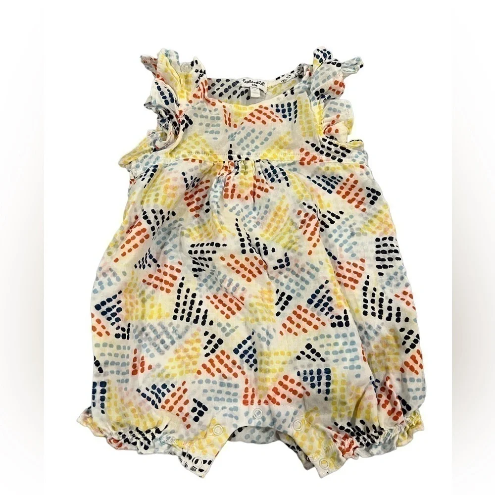 Splendid 6M romper white soft muslin-like cotton w/dot design sleeveless